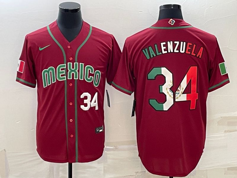 Men 2023 World Cub Mexico 34 Valenzuela Red Nike MLB Jersey2